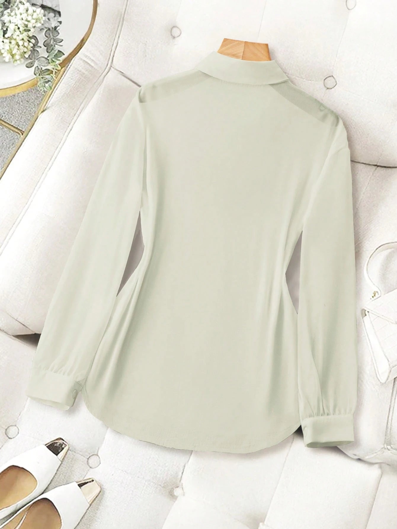 ChicEase Basic Transparent Plain Simple Collared Shirt shein