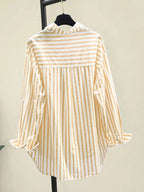 INAWLY Women's Casual Striped Print Long Sleeve Chest Pocket Shirt shein