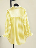 INAWLY Women's Casual Striped Print Long Sleeve Chest Pocket Shirt shein
