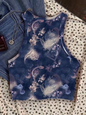 EZwear Women's Cherry Pattern Casual Simple Slim Fit Crop Tank Top