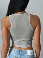 EZwear Women's Cherry Pattern Casual Simple Slim Fit Crop Tank Top shein