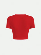 MOD 2 In 1 Lace Up Pu Leather And Different Material Splicing Short-Sleeved Round Neck Tee shein