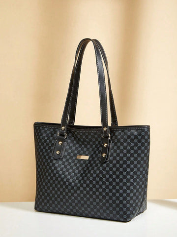 1pc Polka Dot Print PU Tote Bag
