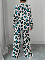 Women Casual Leopard Print Shirt And Pants Set shein