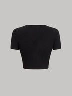 MOD 2 In 1 Lace Up Pu Leather And Different Material Splicing Short-Sleeved Round Neck Tee shein