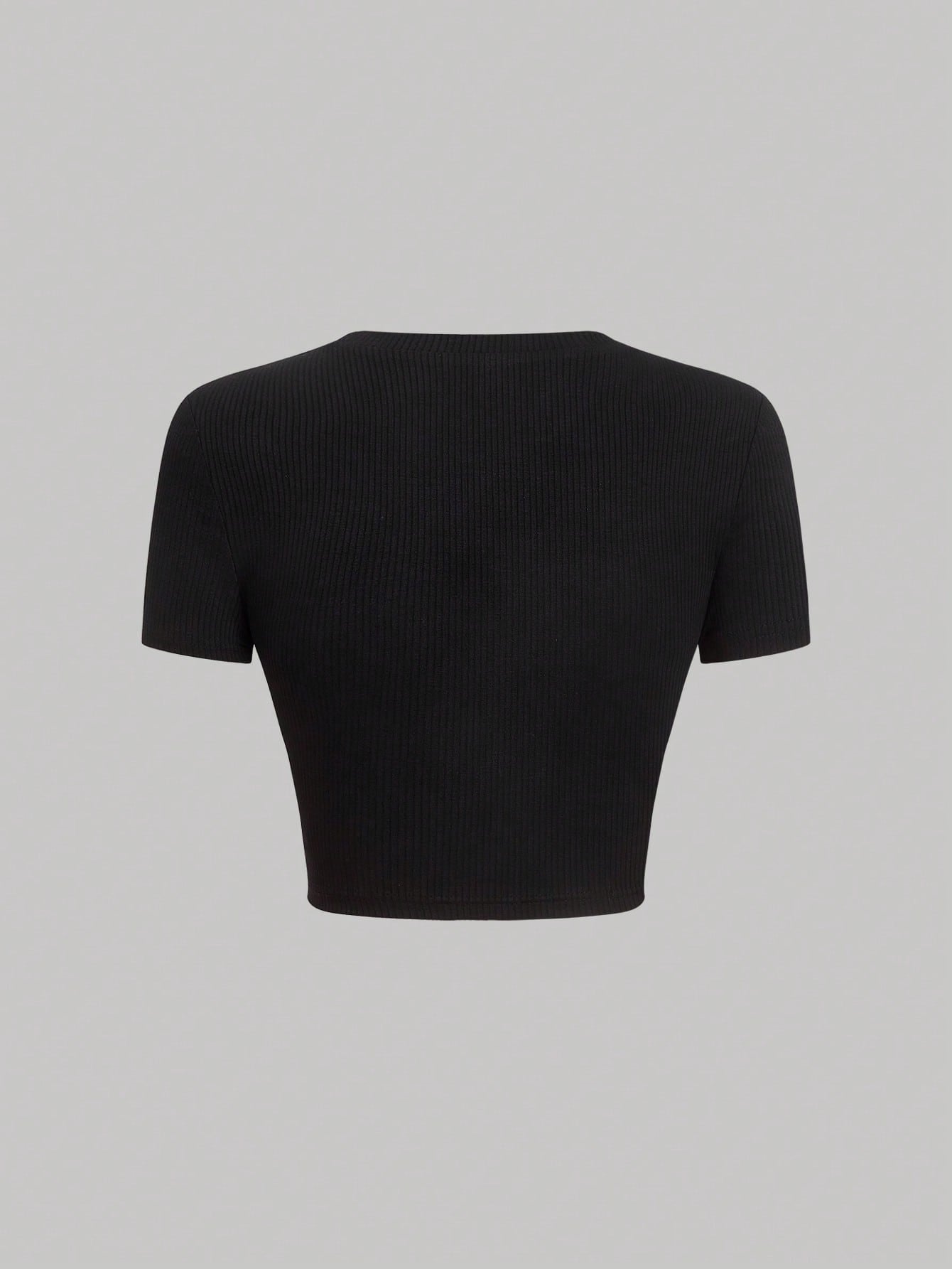 MOD 2 In 1 Lace Up Pu Leather And Different Material Splicing Short-Sleeved Round Neck Tee shein