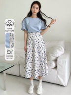 DAZY Drop Shoulder Top & Floral Print Flare Skirt shein