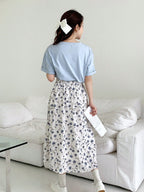 DAZY Drop Shoulder Top & Floral Print Flare Skirt shein