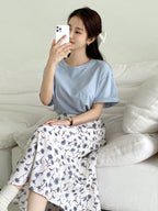 DAZY Drop Shoulder Top & Floral Print Flare Skirt shein