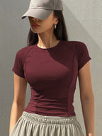 DAZY Encore Red Slim Fit Athletic Splice Short Sleeve T-Shirt shein