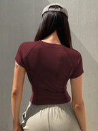 DAZY Encore Red Slim Fit Athletic Splice Short Sleeve T-Shirt shein