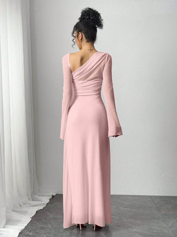 Women's Black Mesh Slim Long-Sleeved Dress