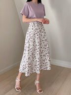 DAZY Solid Tee & Floral Print Skirt shein