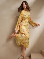 Women's Floral Print Vacation Style Long Sleeve Dress shein