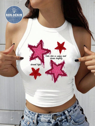 EZwear Women's Cherry Pattern Casual Simple Slim Fit Crop Tank Top