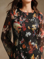 Women's Floral Print Vacation Style Long Sleeve Dress shein