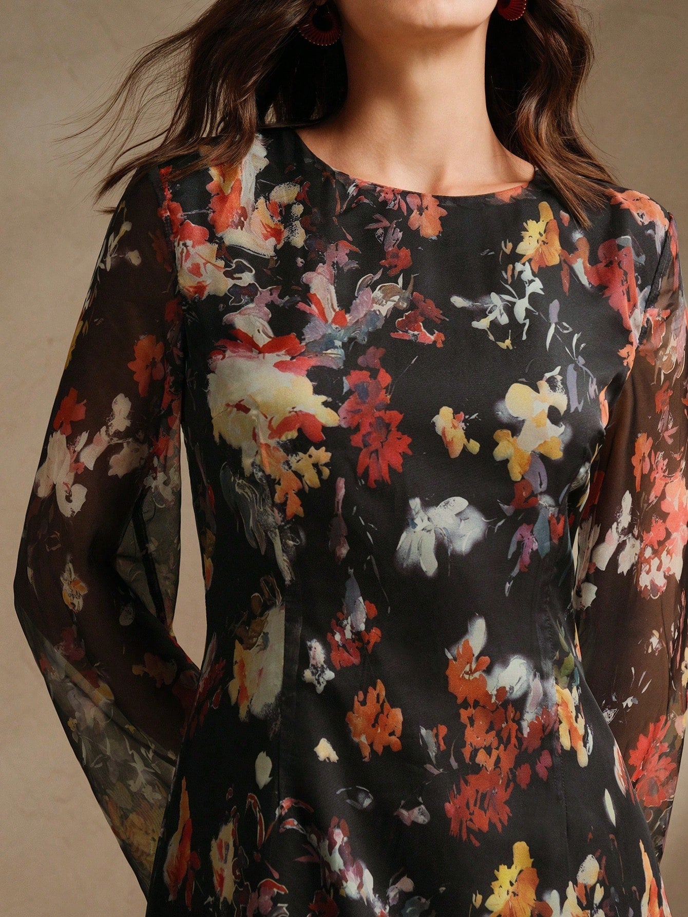 Women's Floral Print Vacation Style Long Sleeve Dress shein
