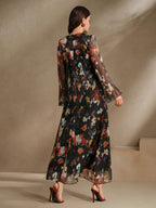 Women's Floral Print Vacation Style Long Sleeve Dress shein