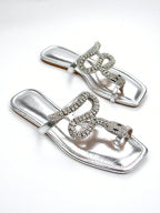 Women's Glamorous 3D Snake Crystal Chain Toe Slip-On Flat Mule Sandals shein