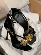 New Arrival Crystal Embellished Floral Thong Sandals With Buckle Strap shein