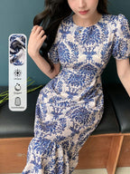 Women's Holiday Style Printed Short Sleeve Dress shein