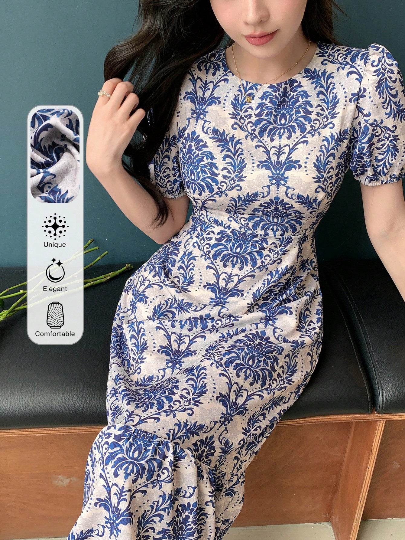 Women's Holiday Style Printed Short Sleeve Dress shein