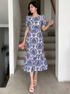 Women's Holiday Style Printed Short Sleeve Dress shein