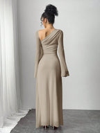 Women's Black Mesh Slim Long-Sleeved Dress shein
