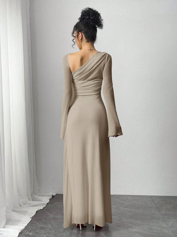 Women's Black Mesh Slim Long-Sleeved Dress