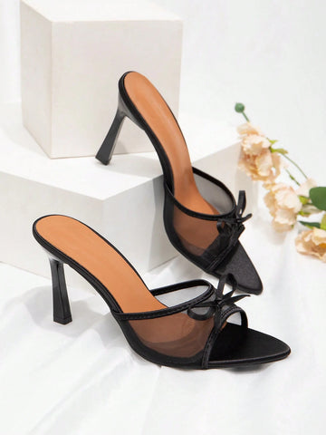 Ladies Solid Color Bow Decoration Non-Slip High Heel Sandals