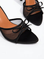 Ladies Solid Color Bow Decoration Non-Slip High Heel Sandals shein