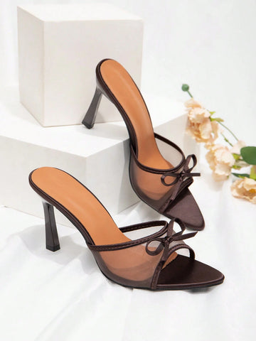 Ladies Solid Color Bow Decoration Non-Slip High Heel Sandals