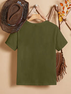 EMERY ROSE Casual Heart-Shaped Patterned Round Neck Women's Short Sleeve T-Shirt shein