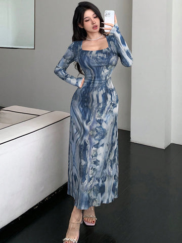 DAZY Women's Tie-Dye Wrap Midi Dress
