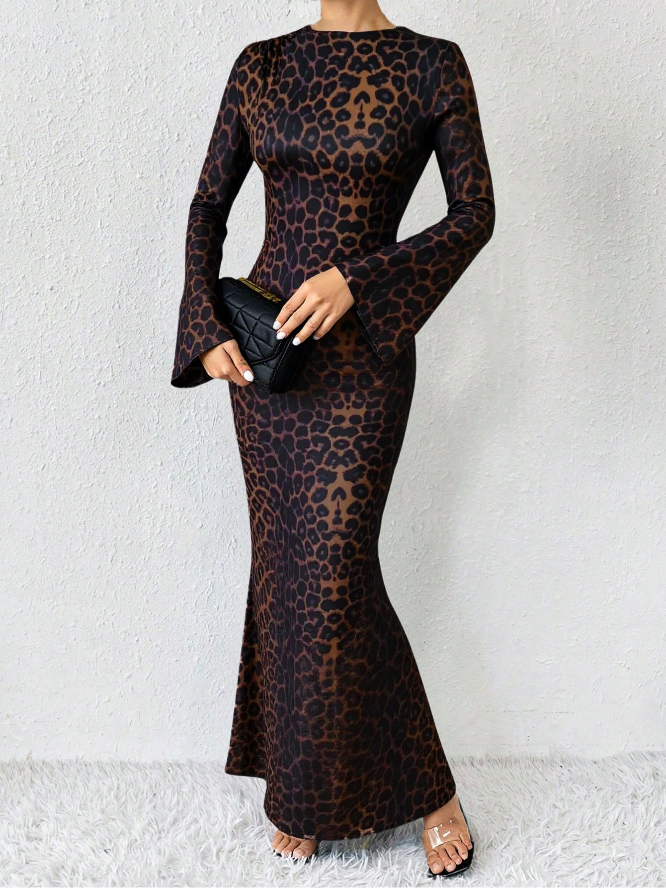 Rafferiza Solid Color Long Bell Sleeve Women's Dress shein