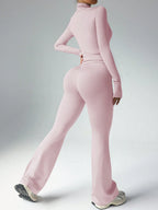 Women's Solid Color Long Sleeve Top And Long Pants Slim Fit Sports Suit shein