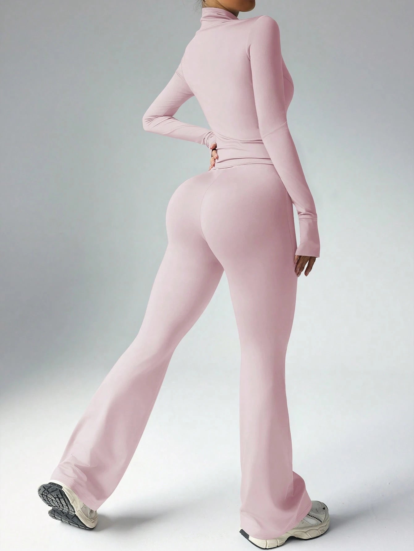 Women's Solid Color Long Sleeve Top And Long Pants Slim Fit Sports Suit