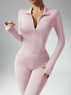 Women's Solid Color Long Sleeve Top And Long Pants Slim Fit Sports Suit shein