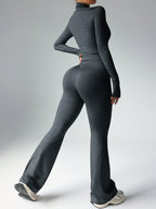 Women's Solid Color Long Sleeve Top And Long Pants Slim Fit Sports Suit shein
