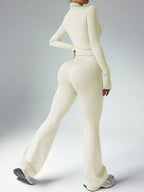 Women's Solid Color Long Sleeve Top And Long Pants Slim Fit Sports Suit shein