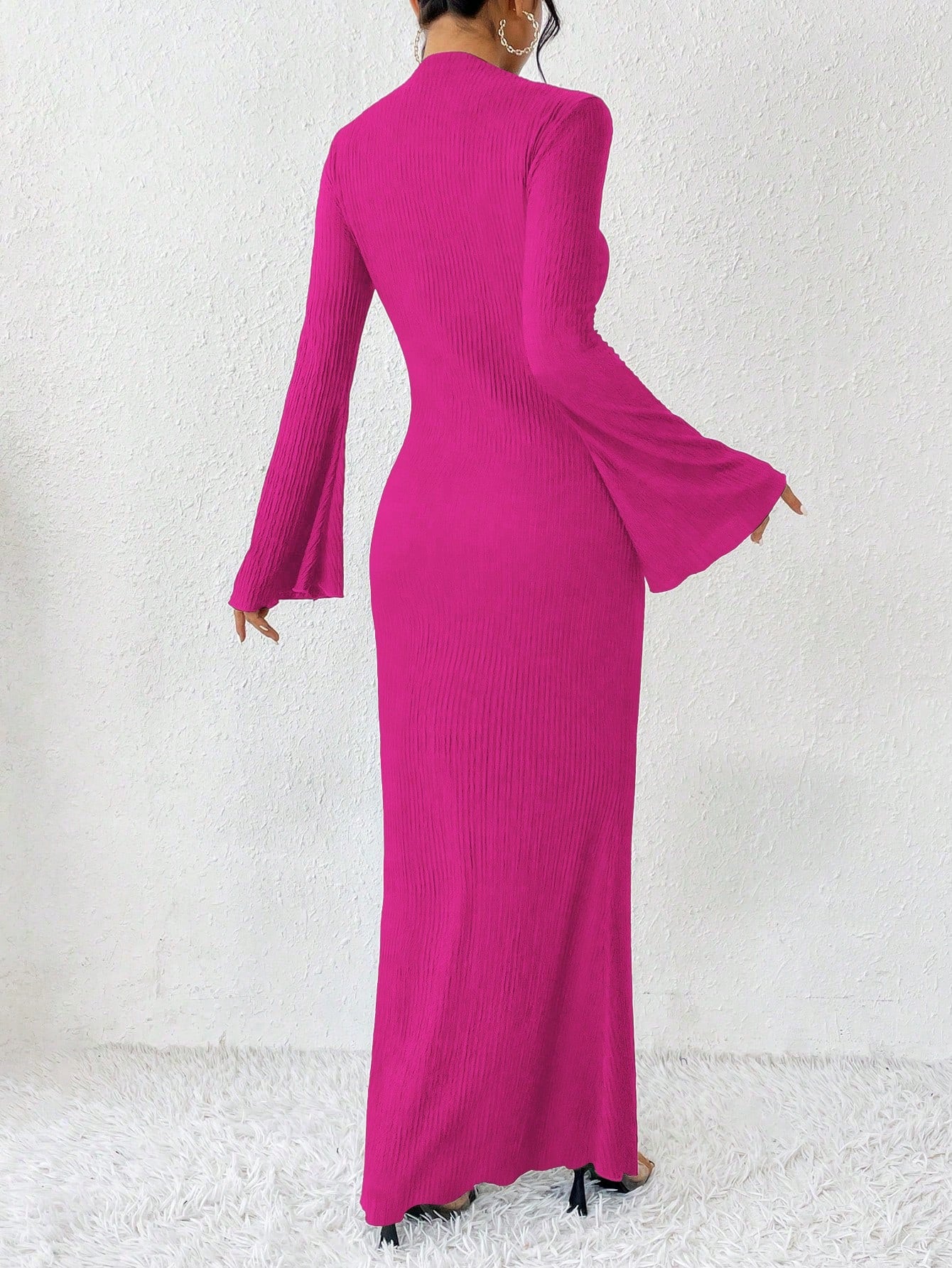 Rafferiza Solid Color Long Bell Sleeve Women's Dress shein