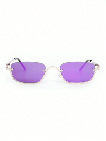 1pc Women's Half-Frame Square Metal Fashion Glasses