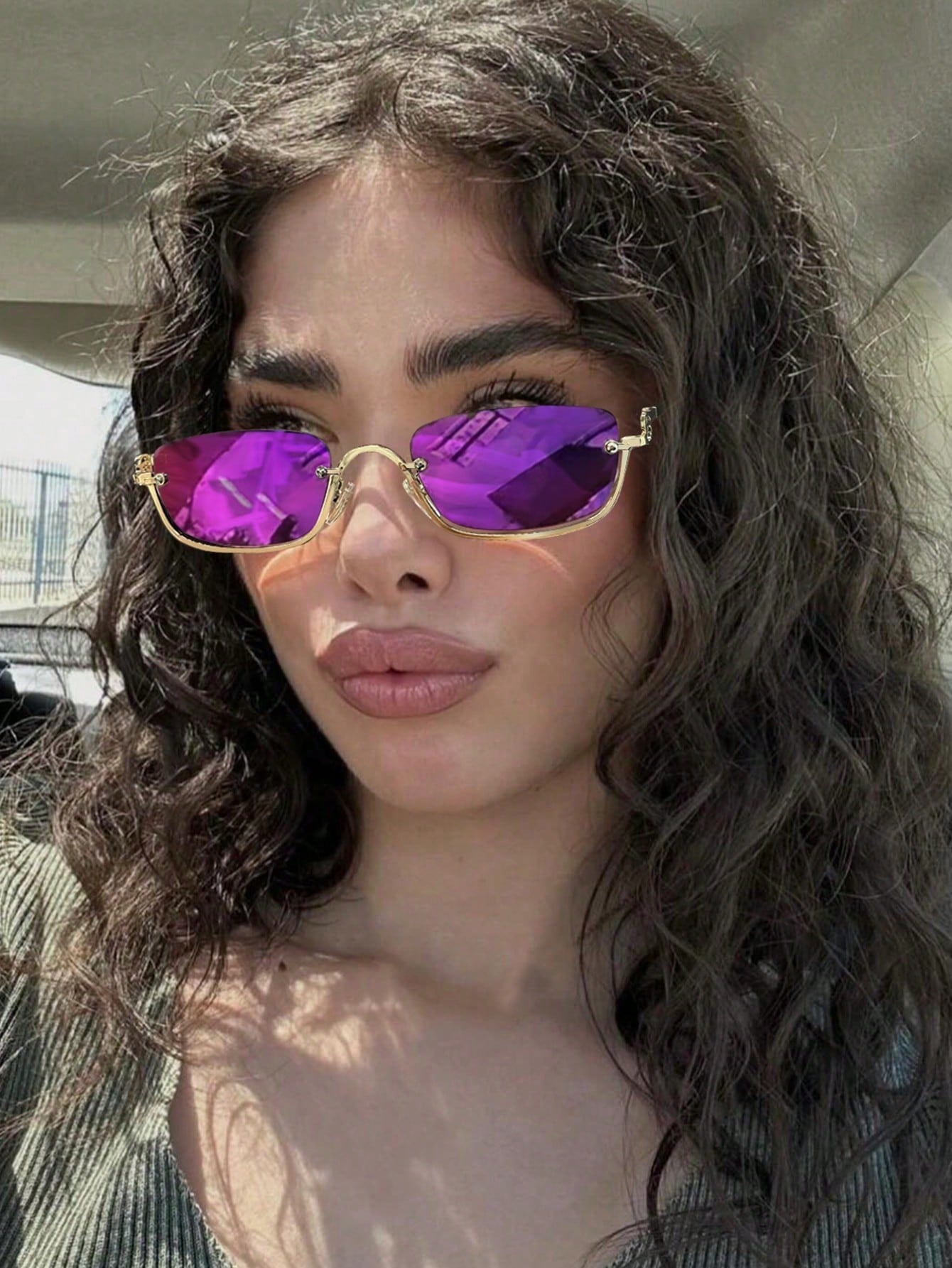 1pc Women's Half-Frame Square Metal Fashion Glasses shein
