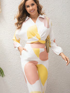 2pcs Set Elegant Casual Polo Collar Twist Top And Bottom Outfit shein