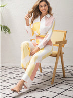 2pcs Set Elegant Casual Polo Collar Twist Top And Bottom Outfit shein