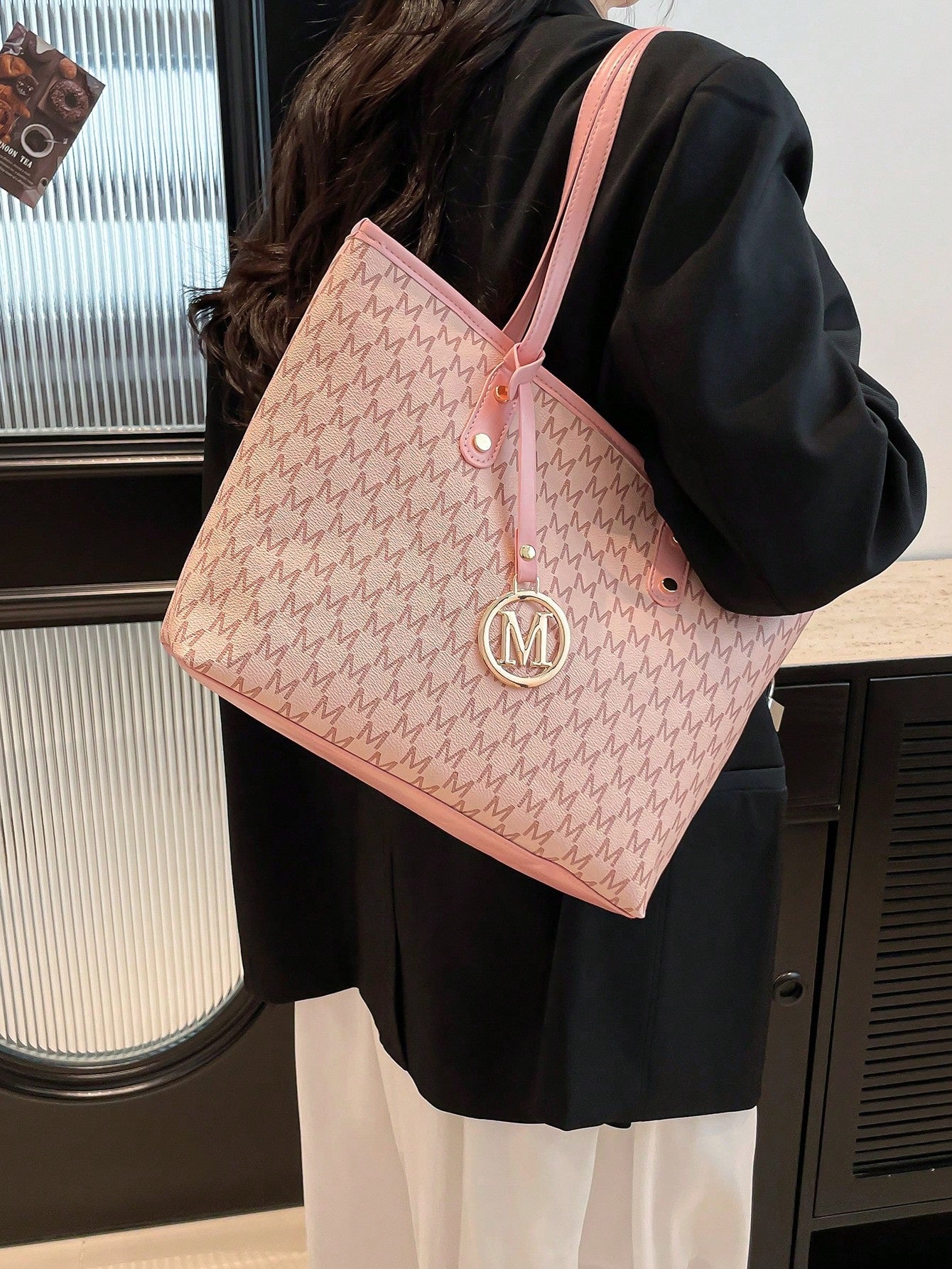 Women's Fashionable Simple Large Capacity PU Shoulder Bag shein