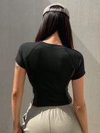 DAZY Encore Red Slim Fit Athletic Splice Short Sleeve T-Shirt shein