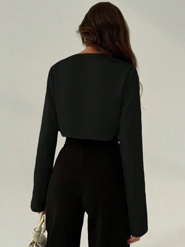 Aloruh Office Wear Deep Draped Neck Sexy Slim Fit Long Sleeve Blouse