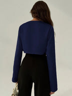 Aloruh Office Wear Deep Draped Neck Sexy Slim Fit Long Sleeve Blouse shein