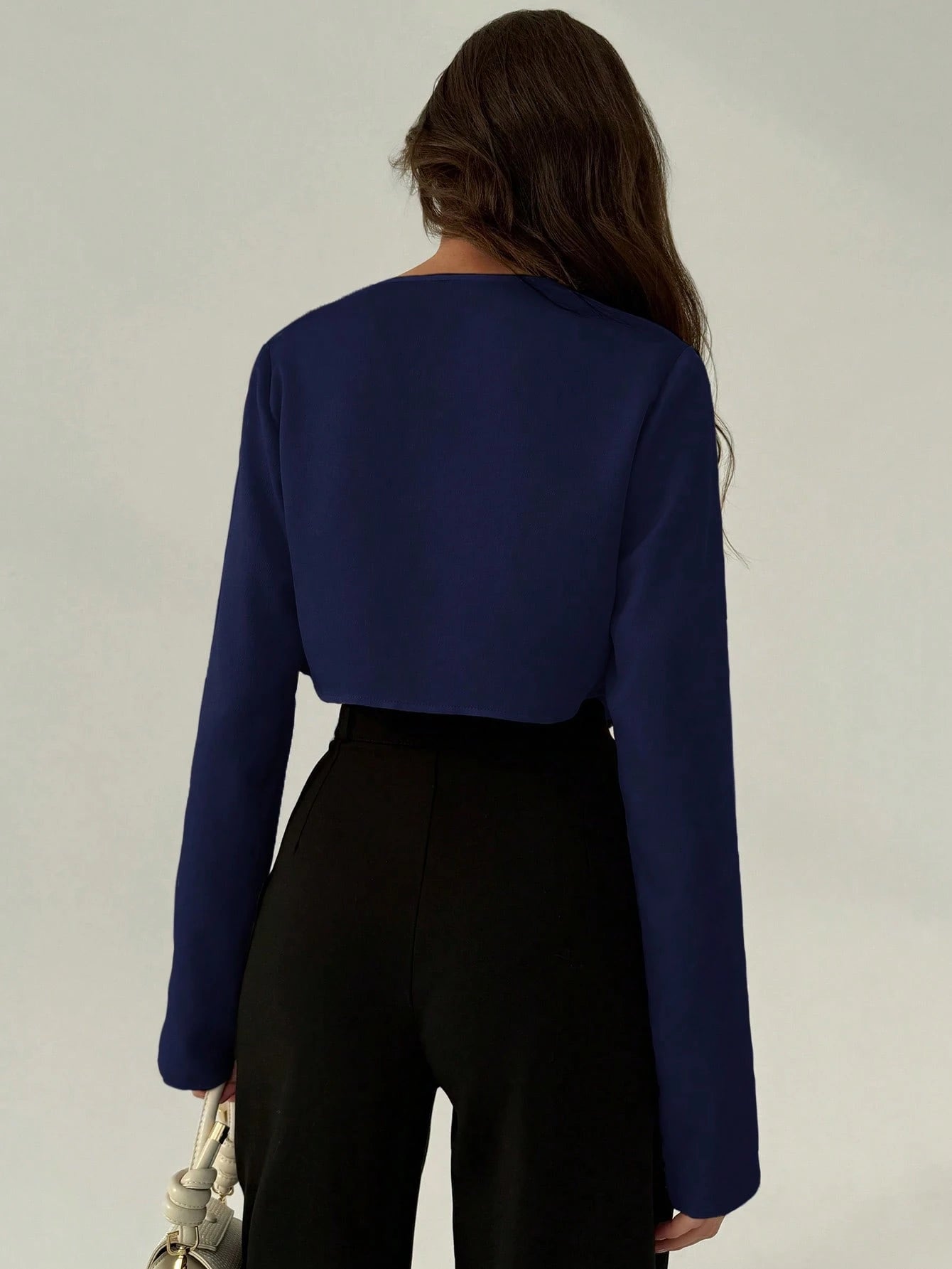 Aloruh Office Wear Deep Draped Neck Sexy Slim Fit Long Sleeve Blouse shein